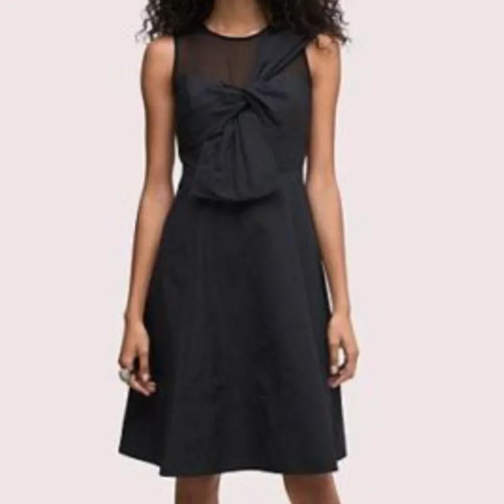 Kate Spade Bow Front Faille Midi Cocktail Dress - Black - size 0